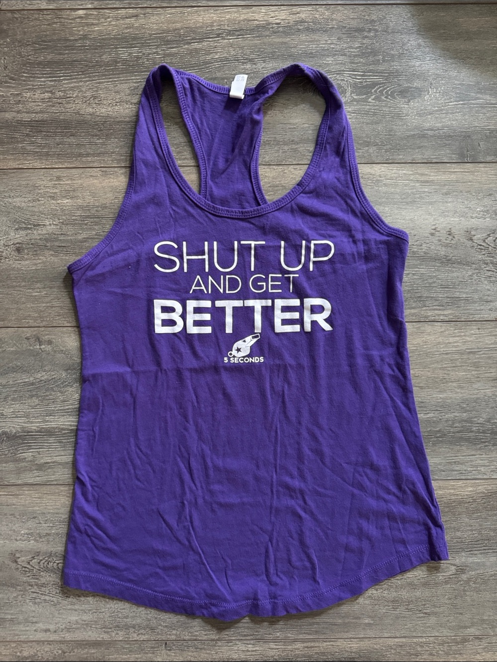 Next Level Apparel Purple Racerback Tank with White Text